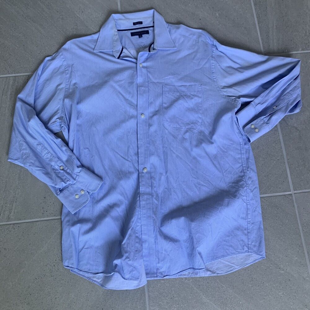 Tommy Hilfiger Mens Size 17 32-33 Long Sleeve Buttom Up  Dress Shirt